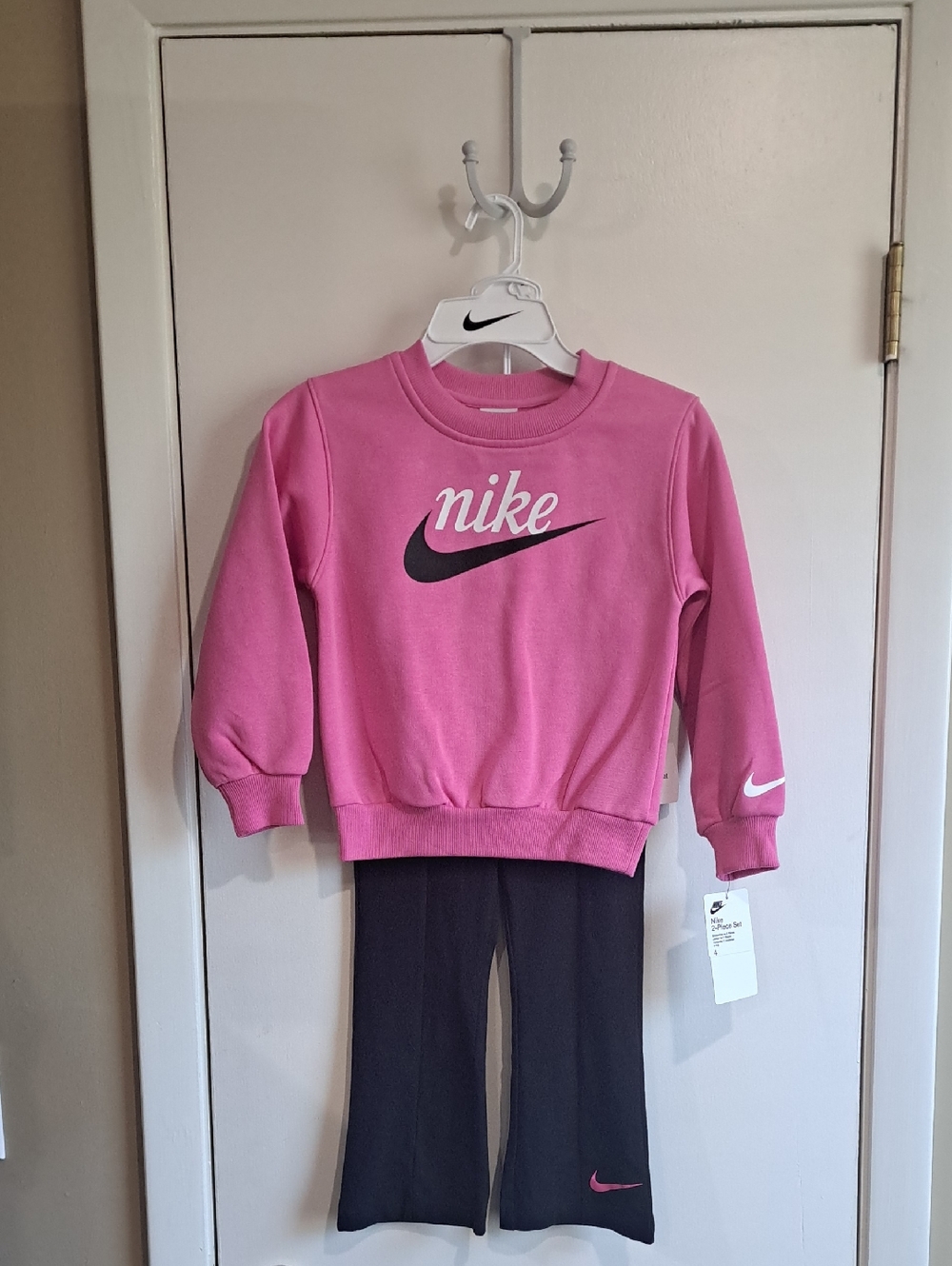 Nike Pink Crew Sweatshirt with Black Leggings Set